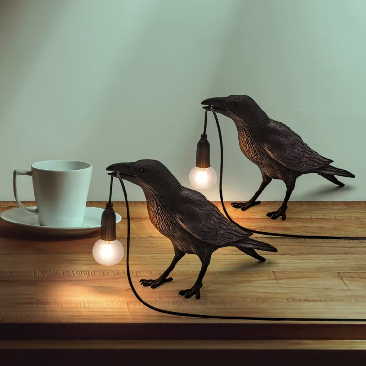 Winston Porter Albinson Table Lamp Novelty Lights Resin Crow Light